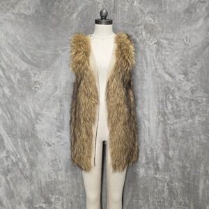 Venus Women Faux Fur Knit Vest Shaggy Open Front Sleeveless Boho Festive Layer M
